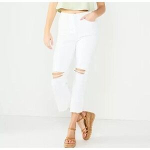 SO High Rise Kick Flare Distressed White Button Fly Jeans Size 15 32W Ankle